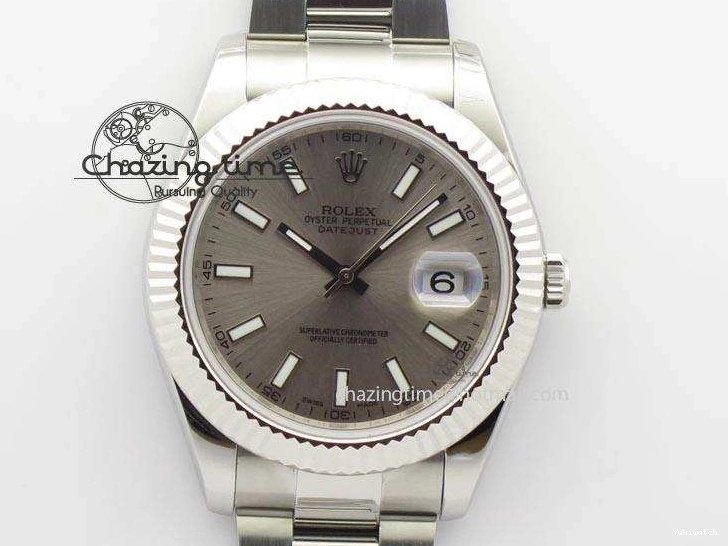 Gray SS Dial A3136 Sliver On Sticks 41mm SS Bracelet Markers Datejust II 116334 1225